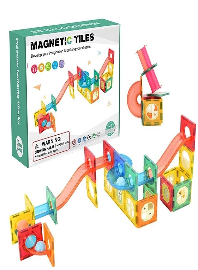 Artnery Magnetic Marble Run Blocks 88 Pcs | Magnetic Tile Toys | 3D Educational STEM Puzzle Building Set for Kids Boys Girls MBT88 - Image 1